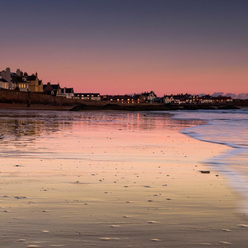 Sunset on the beach in Elie, on the East Neuk of Fife, Scotland.