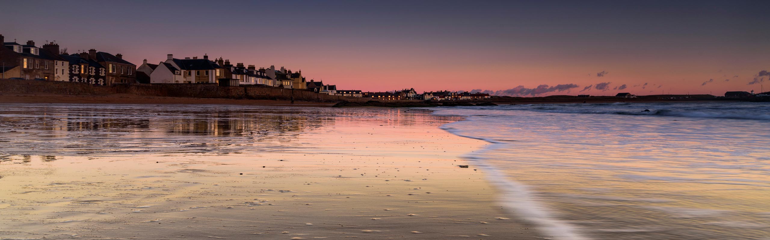 Sunset on the beach in Elie, on the East Neuk of Fife, Scotland.