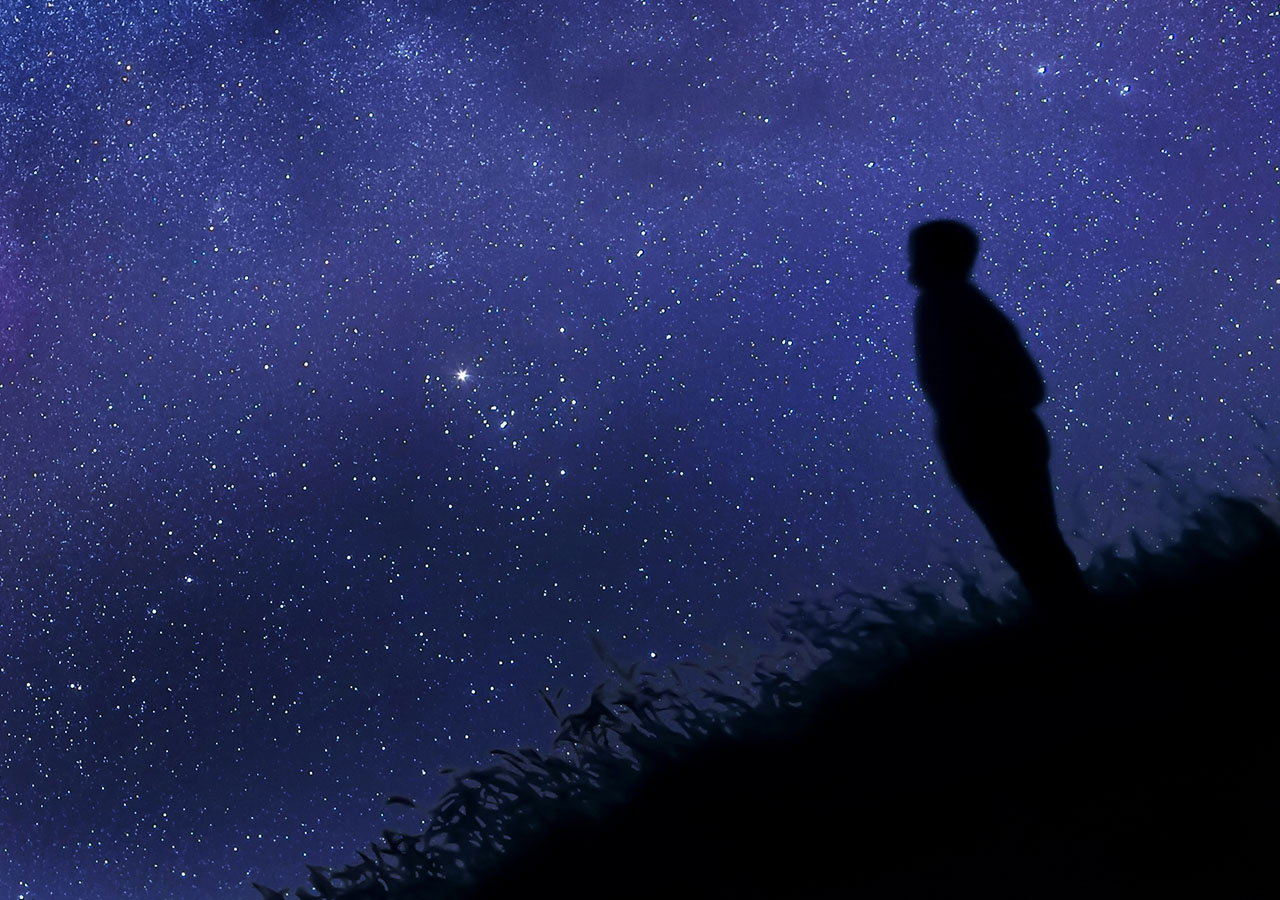 A person looking at the night sky and the stars