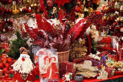 Christmas gifts on display in a shop
