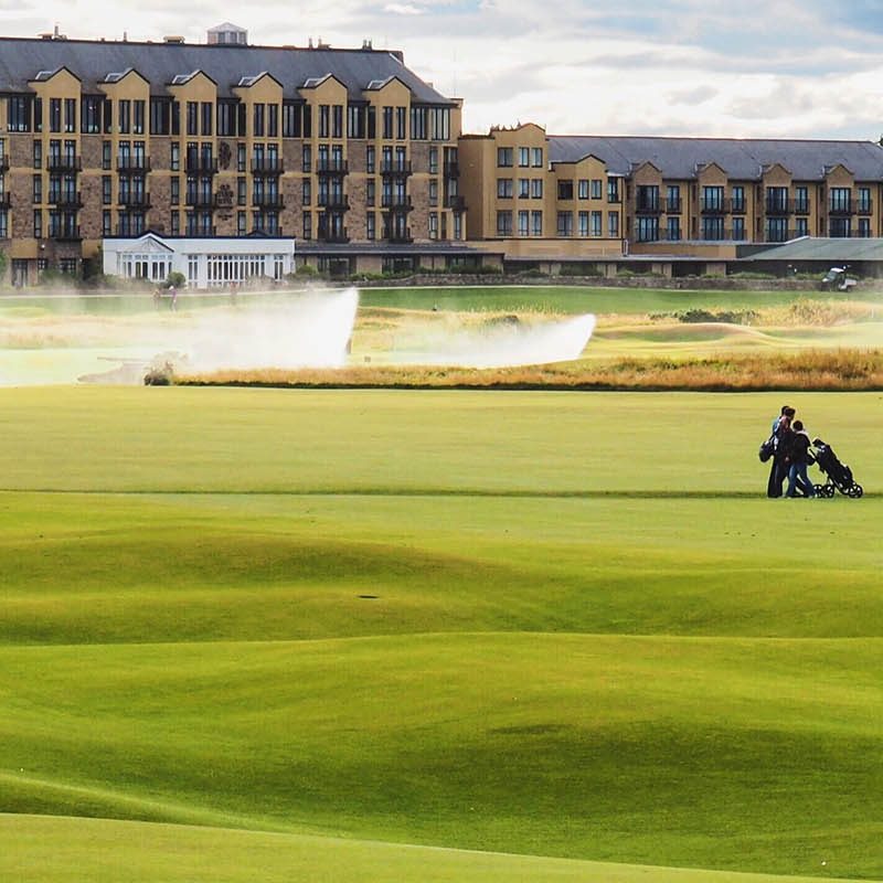 Golfers on St Andrews Old Course golf course