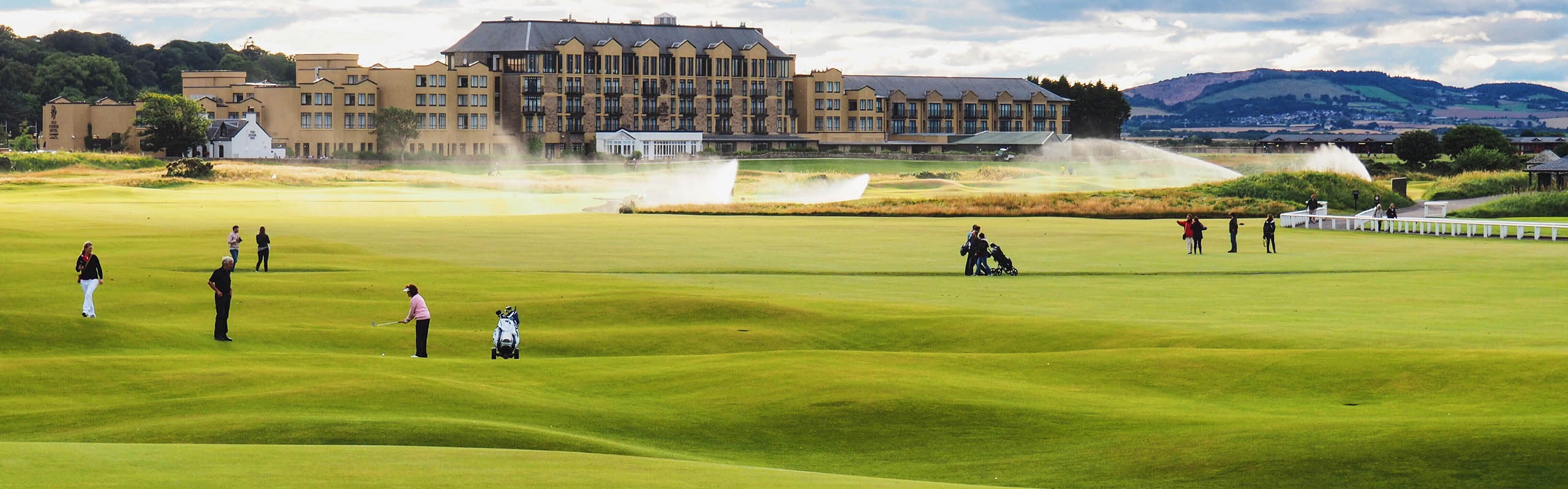 Golfers on St Andrews Old Course golf course