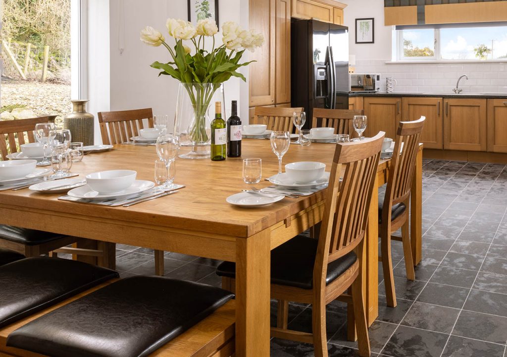 The kitchen and dining are in Lodge 4 at Elderburn Luxury Lodges