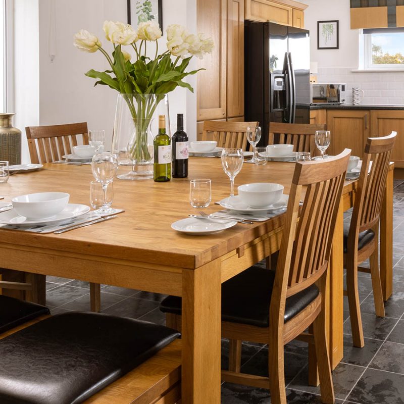 The kitchen and dining are in Lodge 4 at Elderburn Luxury Lodges