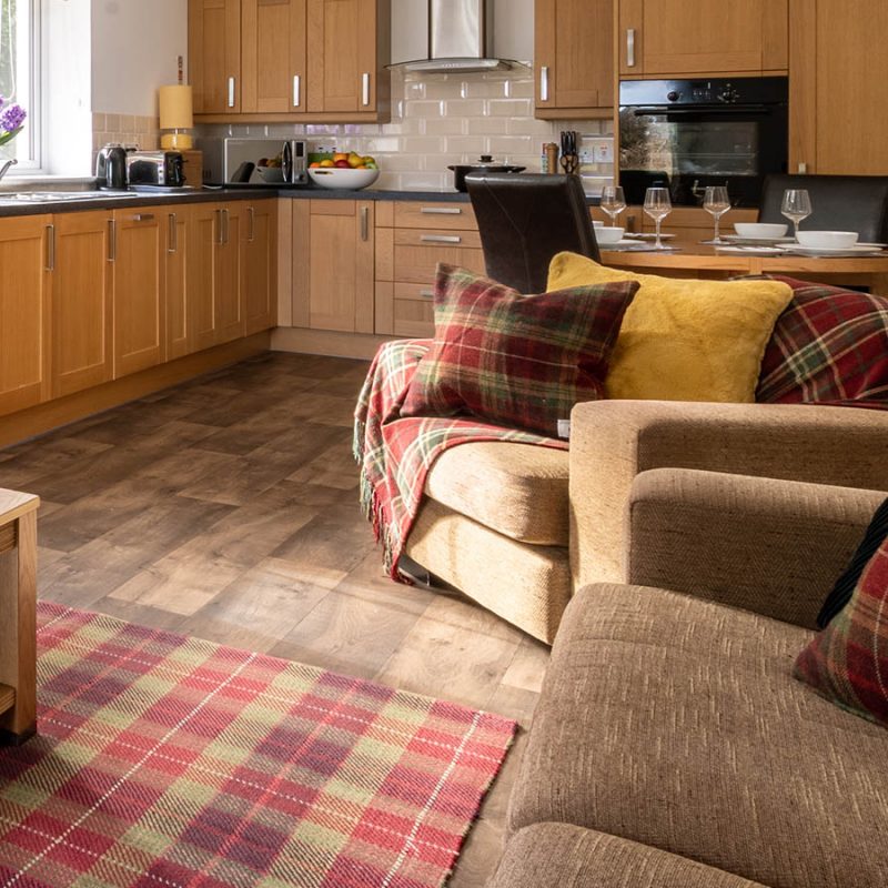 Lodge 6 open plan living in the accessible lodge at Elderburn Luxury Lodges