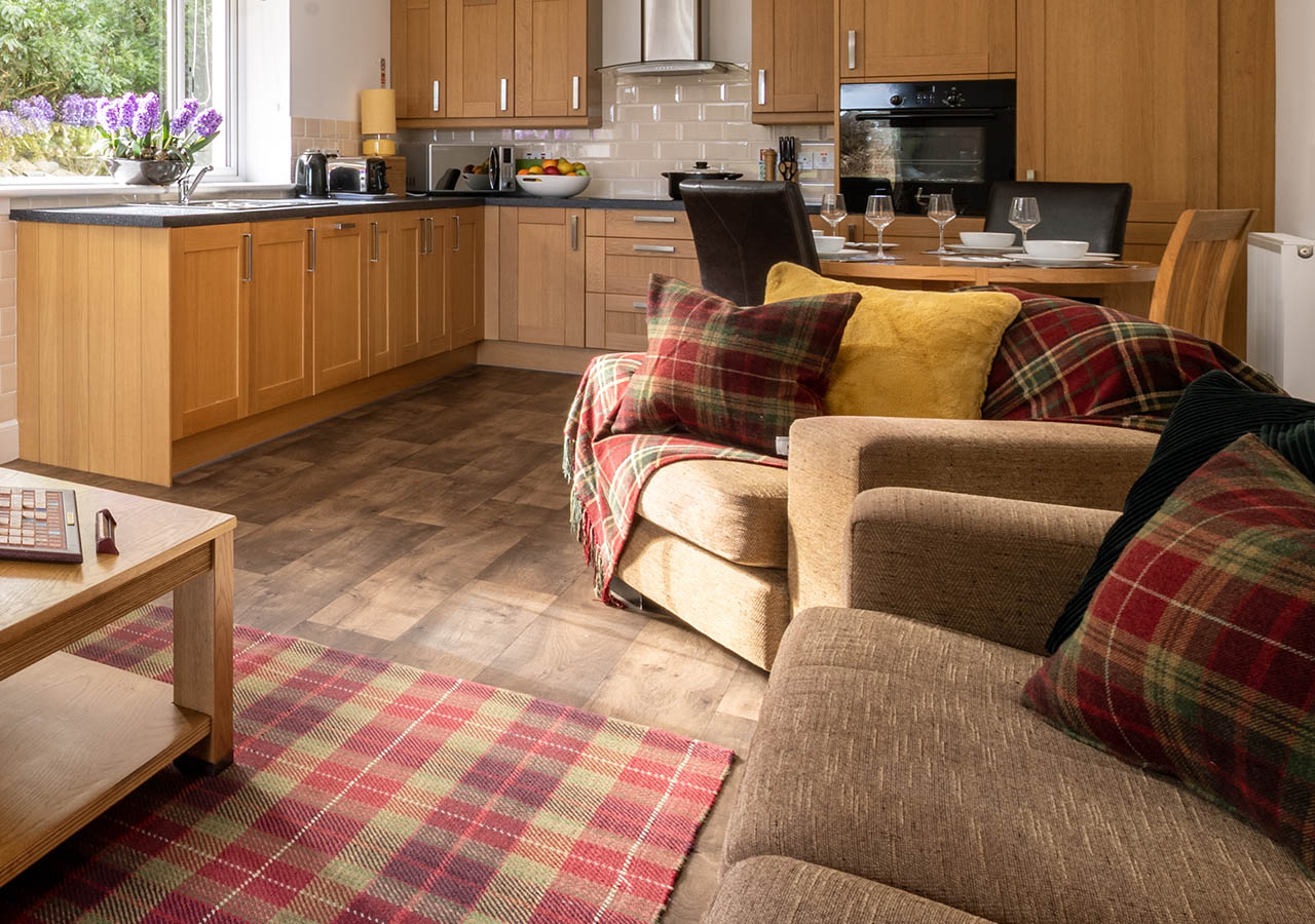 Lodge 6 open plan living in the accessible lodge at Elderburn Luxury Lodges