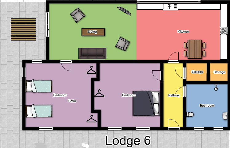 The floor plan of accessible Lodge 6 at Elderburn Luxury Lodges in Fife
