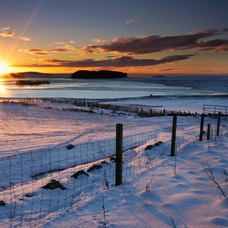 Sunrise over Ballo Reservoir in the Lomond hills, Fife, Scotland