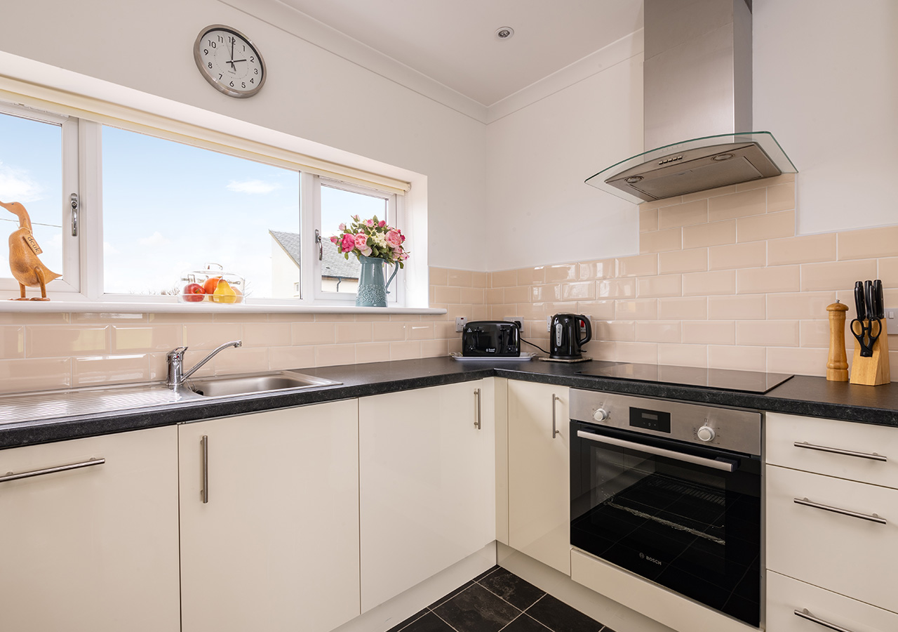 The kitchen in Lodge 1 at Elderburn Luxury Lodges